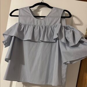 BCBGeneratiom Elegant Open-Shoulder Ruffle Top - Light Blue
